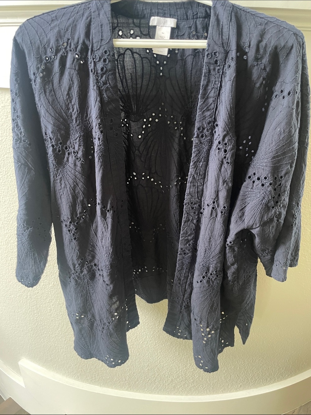 J. Jill Navy Eyelet Open Front Kimono Jacket